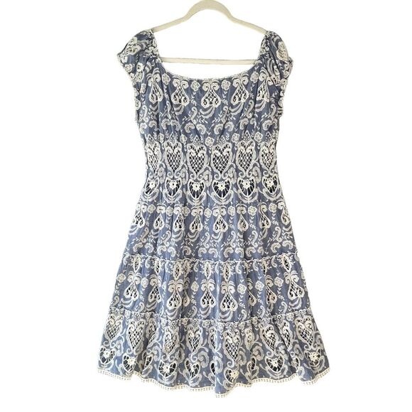 Payal Jain Mira Cotton Embroidered Off Shoulder Milkmaid Midi Dress 10 #AQ - Picture 3 of 13